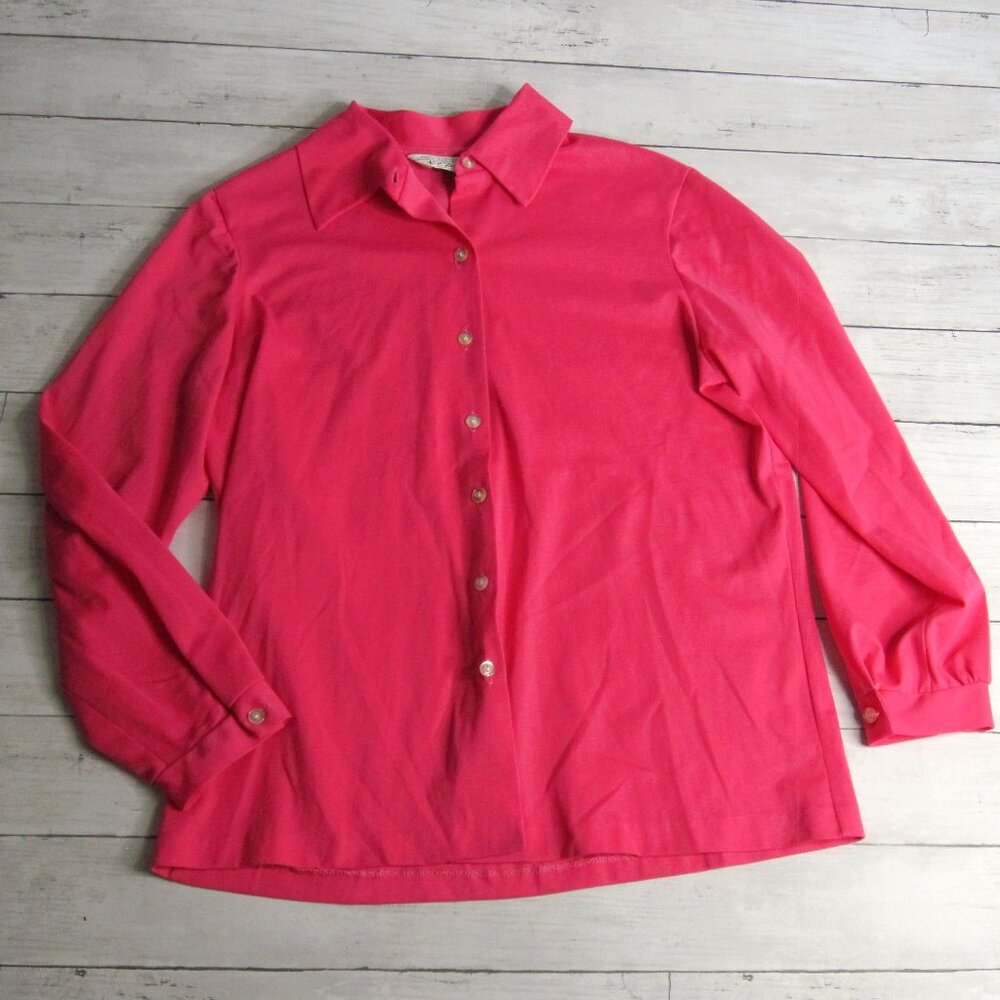 NPC Fashions Vintage Women's Pink Top Size L Long Sleeve Button Up Blouse